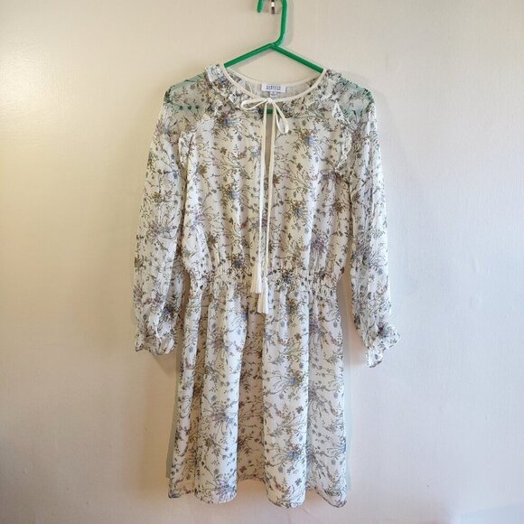 Barneys New York Floral Peasant Mini Dress Sz Small Ruffle Dainty Prairie Sweet - Picture 2 of 7